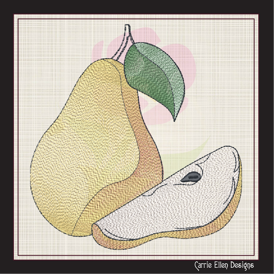 Fresh Pears Machine Embroidery Design | Summer Fruit Embroidery | Orchard Fruits Design | 8 Sizes (0967)