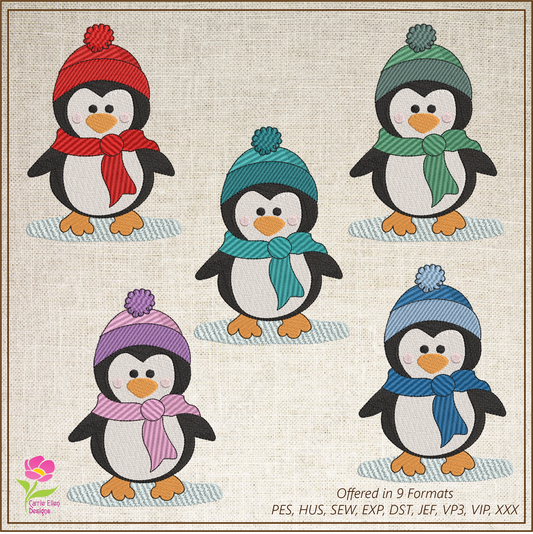 Penguin Machine Embroidery Design, Penguin on an Icy Pond Design, Winter Christmas Seasonal Embroidery Design, 6 sizes (0371)