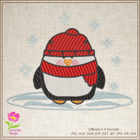 Penguin Machine Embroidery Design, Penguin in the Cold Snow and Icy Pond Design, Seasonal Embroidery Design, 6 sizes (0373)