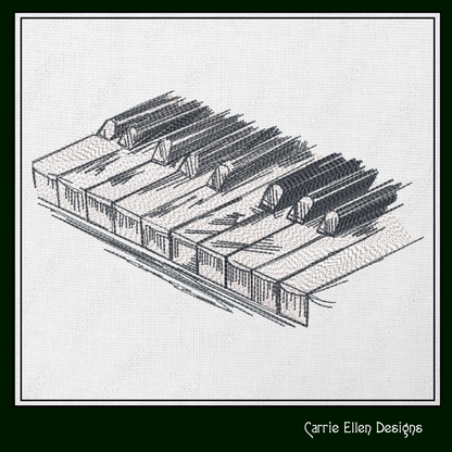 Piano Keyboard Machine Embroidery Design – Musical Instrument and Music Embroidery Pattern – 6 Sizes (1188)
