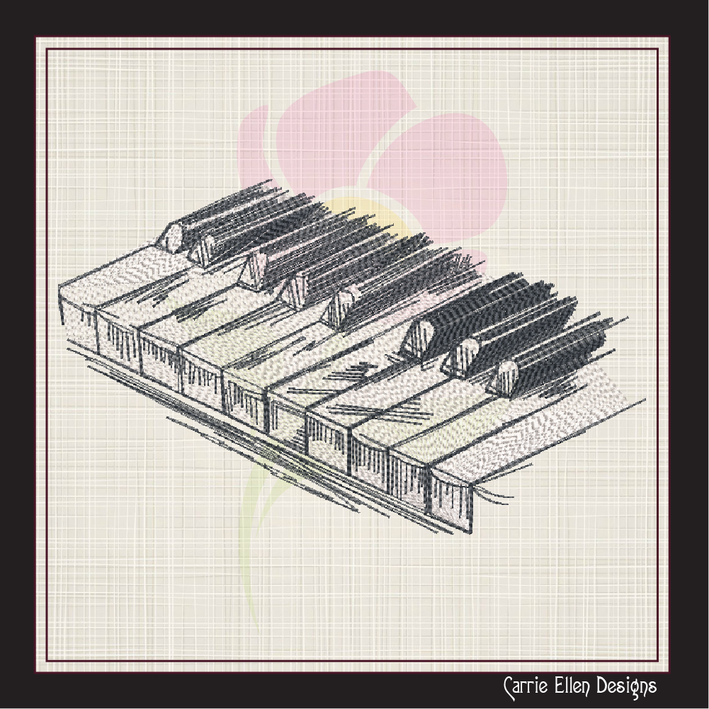 Piano Keyboard Machine Embroidery Design – Musical Instrument and Music Embroidery Pattern – 6 Sizes (1188)