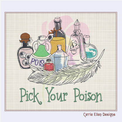 Pick Your Poison Machine Embroidery Design | Halloween Magic Potion Witches Brew | Spooky Embroidery Design | 8 Sizes (0897)