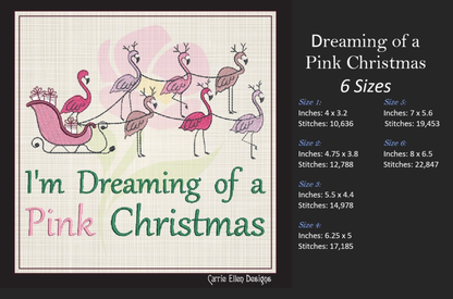 Dreaming of a Pink Christmas Machine Embroidery Design | Flamingo Holiday Saying | Tropical Christmas Embroidery | 6 Sizes (0862)