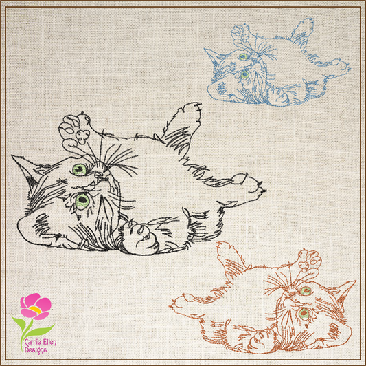 Playful Kitten Machine Embroidery Design, Cat Lover Embroidery Designs, Rub my Belly Kitten, 8 Sizes (0339)