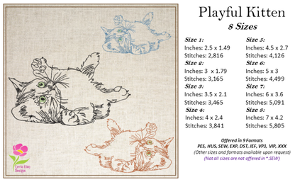 Playful Kitten Machine Embroidery Design, Cat Lover Embroidery Designs, Rub my Belly Kitten, 8 Sizes (0339)