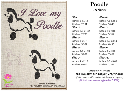 I Love My Poodle Machine Embroidery Design – Pet Poodle Saying, Dog Lover Stitch File, 10 Sizes (0144)