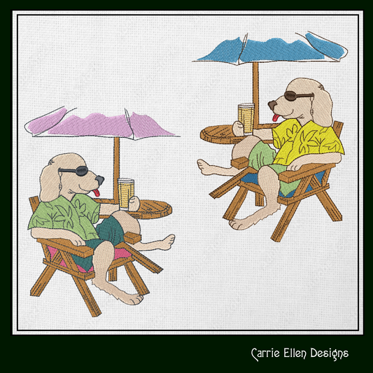 Poolside Puppy Embroidery Design, Funny Cartoon Dog Drinking by the Pool, 6 Sizes (1489)