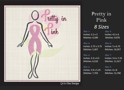 Pretty in Pink Breast Cancer Embroidery Design – Cancer Awareness Support, 8 Sizes (1083)