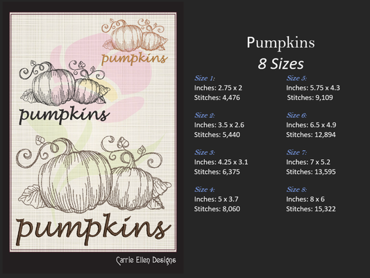 Pumpkin Machine Embroidery Sketch Design | Autumn Fall Garden Fruit Outline | Seasonal Digital Embroidery Drawing | 8 Sizes (0994)