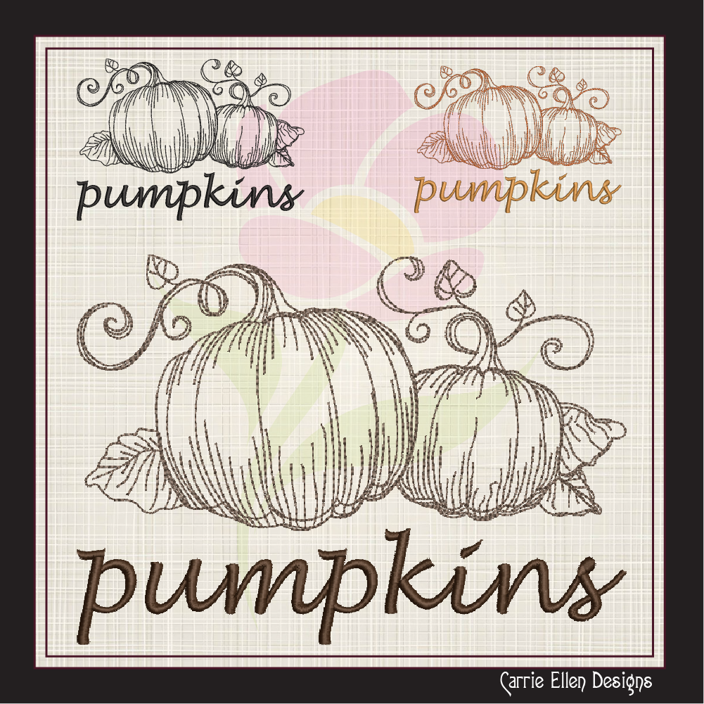 Pumpkin Machine Embroidery Sketch Design | Autumn Fall Garden Fruit Outline | Seasonal Digital Embroidery Drawing | 8 Sizes (0994)