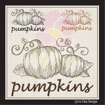 Pumpkin Machine Embroidery Sketch Design | Autumn Fall Garden Fruit Outline | Seasonal Digital Embroidery Drawing | 8 Sizes (0994)