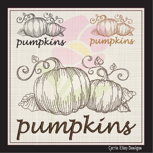 Pumpkin Machine Embroidery Sketch Design | Autumn Fall Garden Fruit Outline | Seasonal Digital Embroidery Drawing | 8 Sizes (0994)