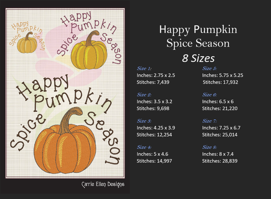 Happy Pumpkin Spice Season Machine Embroidery Design | Fall Latte Coffee Design | Seasonal Favorite Embroidery Drawing | 8 Sizes (0995)