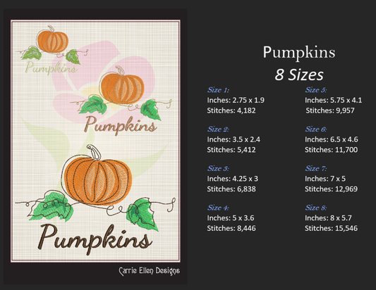 Pumpkin Machine Embroidery Design | Autumn Fall Garden Fruit Pattern | Seasonal Digital Embroidery | 8 Sizes (0993)
