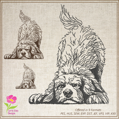 Playful Puppy Machine Embroidery Sketch Design – Dog Line Art, Pet Dog Embroidery Pattern, 6 Size (0515)