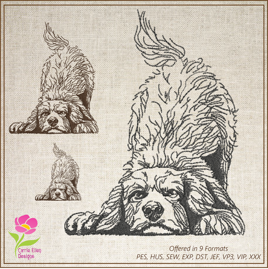 Playful Puppy Machine Embroidery Sketch Design – Dog Line Art, Pet Dog Embroidery Pattern, 6 Size (0515)