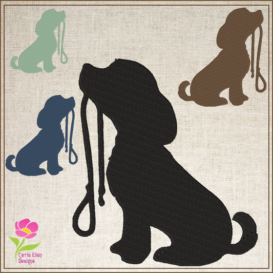 Puppy with Leash Silhouette Machine Embroidery Design | Pet Dog Animal Embroidery Design | 4 Sizes (0581)