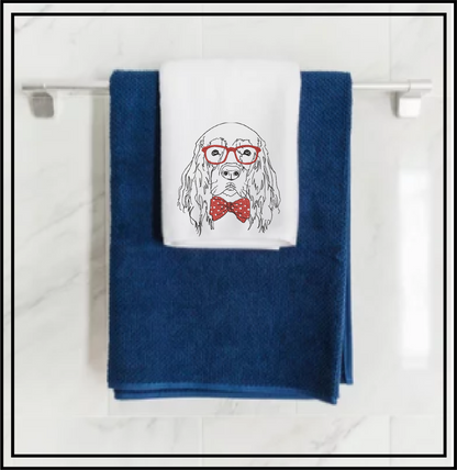 Retriever With Glasses Machine Embroidery Design | Cocker Spaniel Dog Wearing Glasses and Bow Tie | Cute Pet Embroidery Design | 8 Sizes (0801)