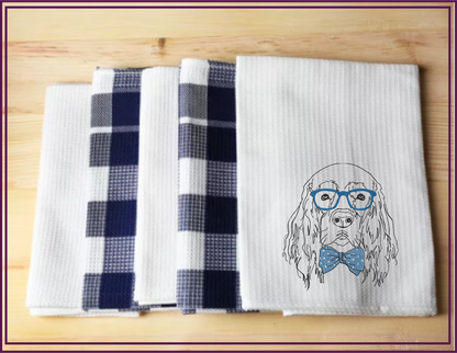 Retriever With Glasses Machine Embroidery Design | Cocker Spaniel Dog Wearing Glasses and Bow Tie | Cute Pet Embroidery Design | 8 Sizes (0801)