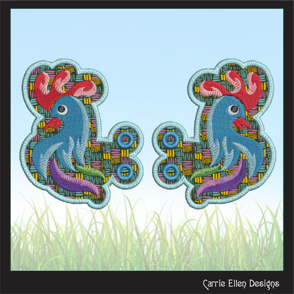 Rooster ITH Embroidery Design – Colorful Farm Bird Shoe Wings (4x4 & 5x7 Hoops) 2314