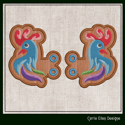 Rooster ITH Embroidery Design – Colorful Farm Bird Shoe Wings (4x4 & 5x7 Hoops) 2314