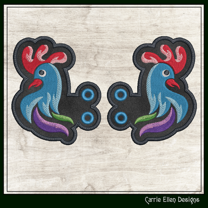 Rooster ITH Embroidery Design – Colorful Farm Bird Shoe Wings (4x4 & 5x7 Hoops) 2314