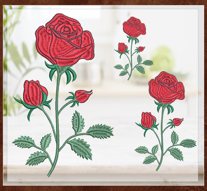 Roses Machine Embroidery Design – Single Red Rose Embroidery – Red Roses Garden Design – 6 Sizes (1036)