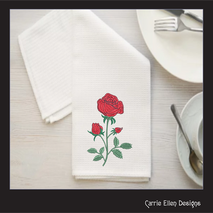 Roses Machine Embroidery Design – Single Red Rose Embroidery – Red Roses Garden Design – 6 Sizes (1036)