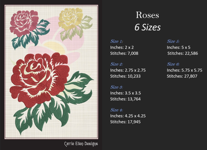 Roses Machine Embroidery Design – Floral Bouquet Embroidery – Red Roses Garden Design – 6 Sizes (1037)