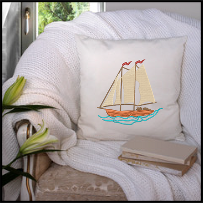 Sailboat Machine Embroidery Design | Schooner on the Ocean Stitch File | Coastal Beach Transportation Pattern | 8 Sizes (0653)