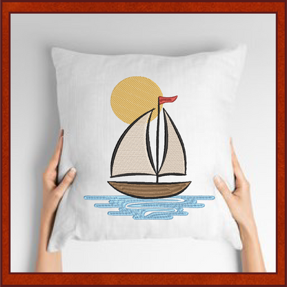 Sailboat at Sunset Machine Embroidery Design | Kids Nautical Embroidery Pattern | Baby Bib, Onesie, Towel Design | 6 Sizes (0654)