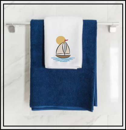Sailboat at Sunset Machine Embroidery Design | Kids Nautical Embroidery Pattern | Baby Bib, Onesie, Towel Design | 6 Sizes (0654)