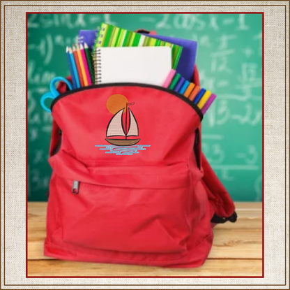 Sailboat at Sunset Machine Embroidery Design | Kids Nautical Embroidery Pattern | Baby Bib, Onesie, Towel Design | 6 Sizes (0654)
