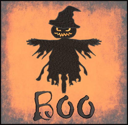 Scarecrow Machine Embroidery Design | Pumpkin Head Halloween Embroidery | Scarecrow Says Boo | 10 Sizes (0638)