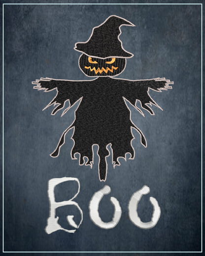 Scarecrow Machine Embroidery Design | Pumpkin Head Halloween Embroidery | Scarecrow Says Boo | 10 Sizes (0638)