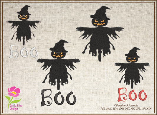 Scarecrow Machine Embroidery Design | Pumpkin Head Halloween Embroidery | Scarecrow Says Boo | 10 Sizes (0638)