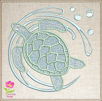 Sea Turtle Machine Embroidery Design – Ocean Tortoise Marine Animal Stitch File, 6 Sizes (0151)