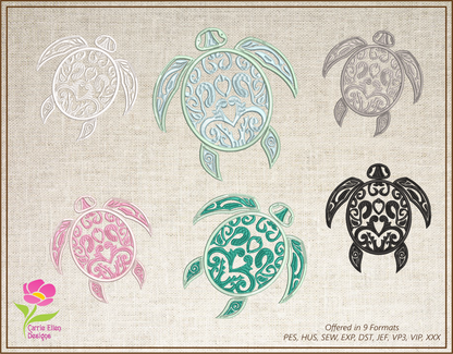 Sea Turtle machine Embroidery Design, Sea Turtle Tattoo, Machine Embroidery Design, Animal Embroidery, Reptile Embroidery, 8 Sizes (0300)