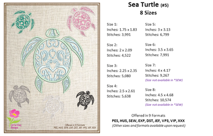 Sea Turtle machine Embroidery Design, Sea Turtle Tattoo, Machine Embroidery Design, Animal Embroidery, Reptile Embroidery, 8 Sizes (0300)