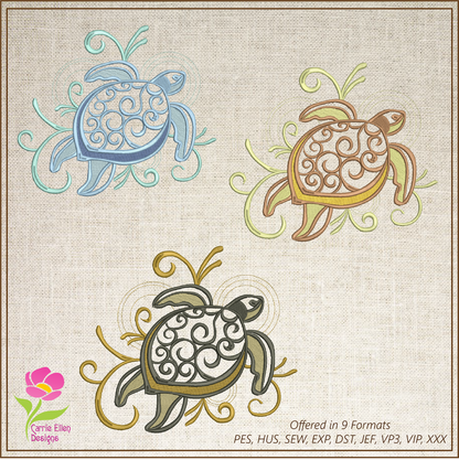 Sea Turtle Embroidery Design, Turtle Embroidery Design, Machine Embroidery Design, Sea Life Design, 10 Sizes (0177)