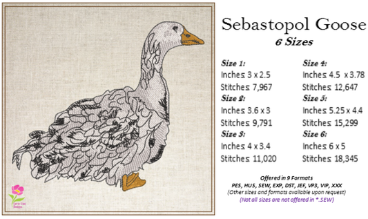 Sebastopol Goose Machine Embroidery Design | Feathered Goose Silhouette | Duck Bird Embroidery | 6 Sizes (0748)