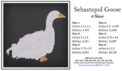 Sebastopol Goose Machine Embroidery Design | Feathered Goose Silhouette | Duck and Bird Embroidery Pattern | 6 Sizes (0749)