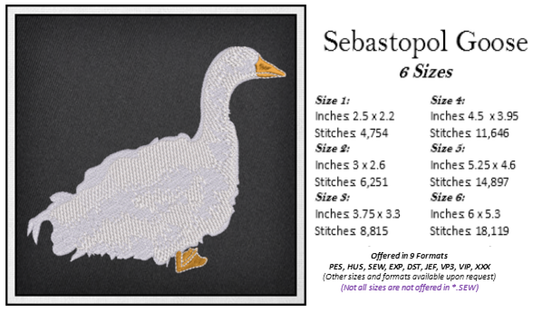 Sebastopol Goose Machine Embroidery Design | Feathered Goose Silhouette | Duck and Bird Embroidery Pattern | 6 Sizes (0749)