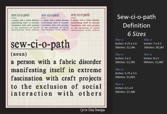 Sewciopath Embroidery Design – Sew-ci-o-path Definition Machine Embroidery – Funny Crafting Saying for Crafters (1147)