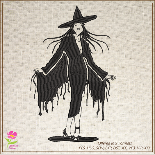 Sexy Witch Machine Embroidery Design | Halloween Witch Silhouette | Salem MA Inspired Embroidery | 10 Sizes (0639)