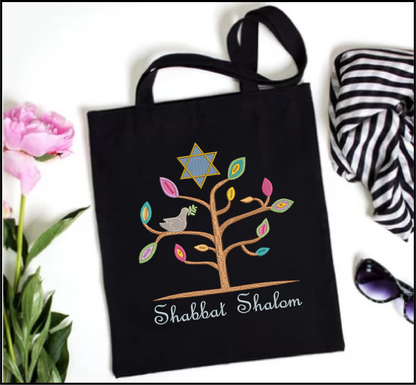 Shabbat Shalom Tree Machine Embroidery Design | Tree of Life with Dove & Star of David | Jewish Holiday Embroidery Design | 8 Sizes (0917)