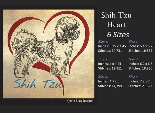 I Love My Shih Tzu Machine Embroidery Design – Pet Dog Lover Design – 6 Sizes (1562)