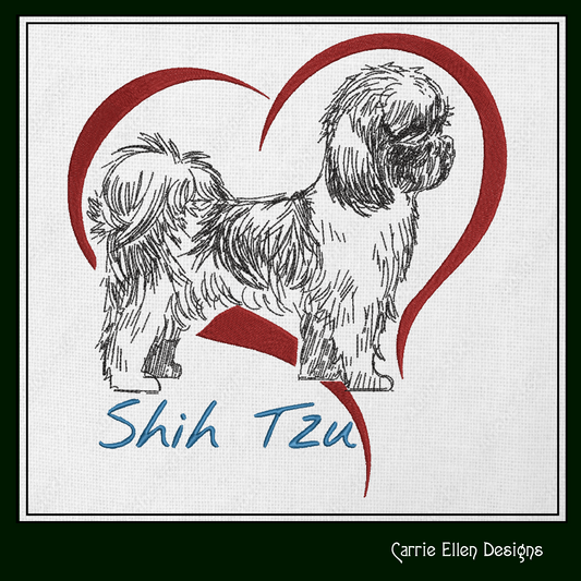 I Love My Shih Tzu Machine Embroidery Design – Pet Dog Lover Design – 6 Sizes (1562)