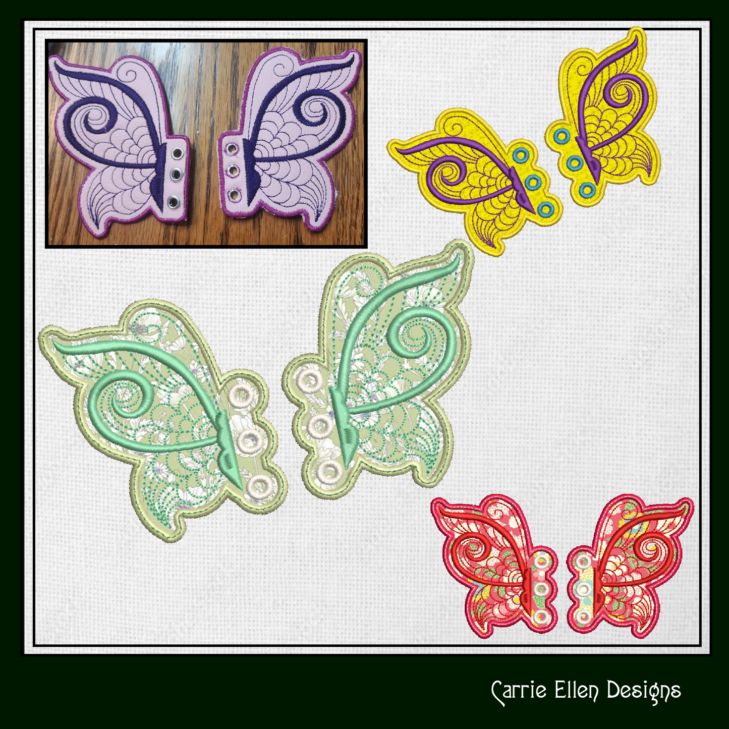 Butterfly ITH Shoe Wing Charms – In The Hoop Embroidery Design for Shoes and Boots – 4x4 & 5x7 Hoop Sizes (1257)