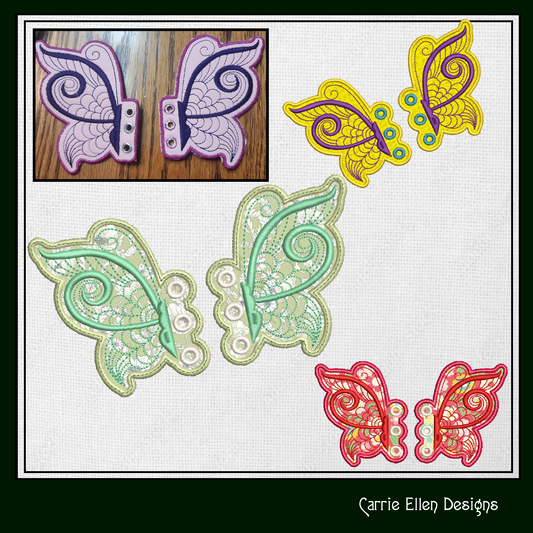 Butterfly ITH Shoe Wing Charms – In The Hoop Embroidery Design for Shoes and Boots – 4x4 & 5x7 Hoop Sizes (1257)